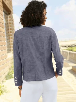 Blazer en coton à col revers et manches longues poches plaquées