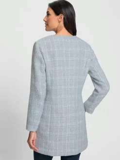 Blazer long à carreaux en fil bouclé manches longues boutons fantaisie