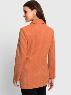 Blazer long imitation cuir velours col à revers et manches longues