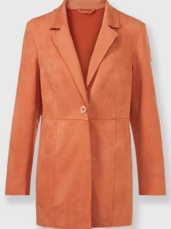 Blazer long imitation cuir velours col à revers et manches longues
