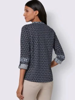 Blouse à col en V motif floral discret et manches longues