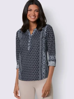 Blouse à col en V motif floral discret et manches longues