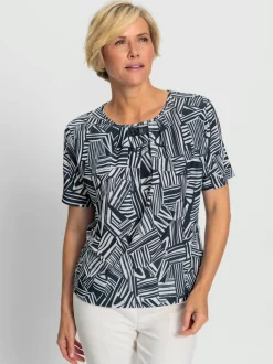 Blouse à col rond et manches courtes motif géométrique