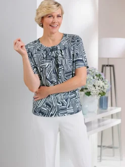 Blouse à col rond et manches courtes motif géométrique