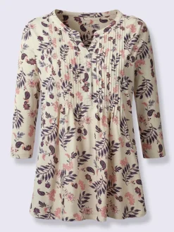 Blouse à manches trois quarts et motif fleuri