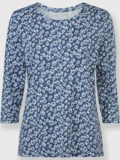 Blouse à encolure ronde à motifs floraux et manches trois quarts
