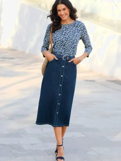 Blouse à encolure ronde à motifs floraux et manches trois quarts