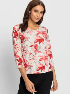 Blouse imprimée à fleurs en viscose et manches trois quarts