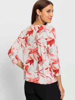 Blouse imprimée à fleurs en viscose et manches trois quarts