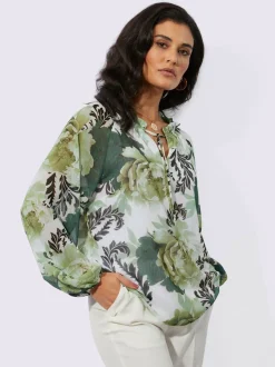Blouse imprimé floral à manches longues et encolure arrondie