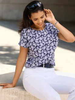 Blouse à manches courtes en imprimé marguerites