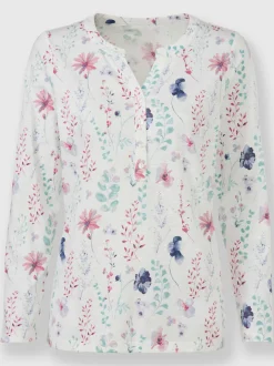 Blouse à manches longues motif floral filigrane en coton