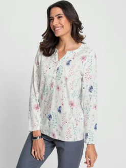 Blouse à manches longues motif floral filigrane en coton
