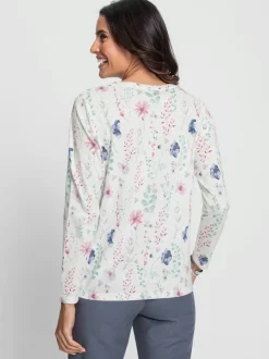 Blouse à manches longues motif floral filigrane en coton