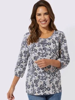 Blouse à manches trois quarts en coton pur à fleurs