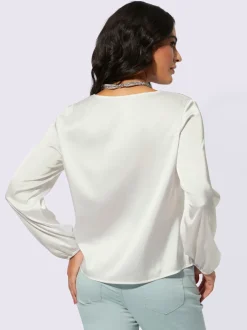 Blouse satin col V avec lien à nouer et manches longues