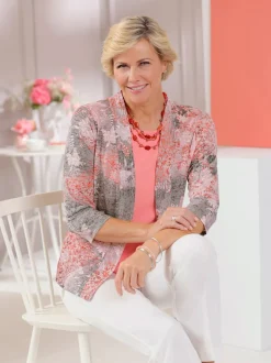 cardigan fluide à motifs floraux et manches trois quarts