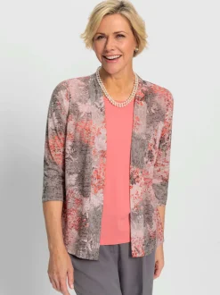 cardigan fluide à motifs floraux et manches trois quarts