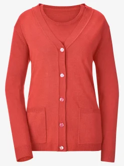 Cardigan col V manches longues et poches plaquées bords côtes extensibles