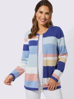 Cardigan en tricot jacquard rayures blocs et manches longues fermeture éclair