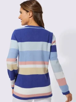 Cardigan en tricot jacquard rayures blocs et manches longues fermeture éclair