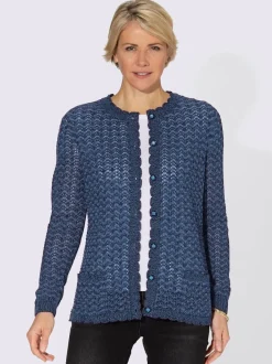 Cardigan en tricot à motif ajouré et manches longues boutons décoratifs