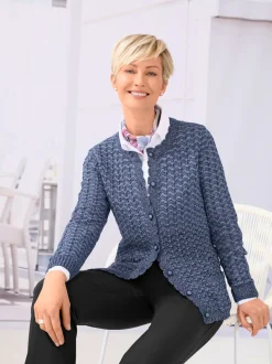 Cardigan en tricot à motif ajouré et manches longues boutons décoratifs