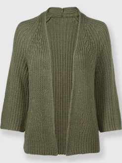 Cardigan tricot coupe sans fermeture col V manches trois quarts