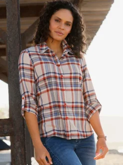 Chemise à carreaux en flanelle coton avec col chemise
