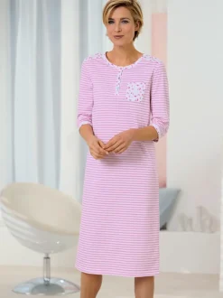 Chemise de nuit femme manches 3/4 col boutonné