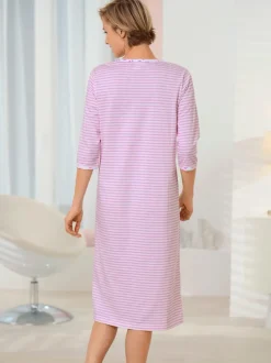 Chemise de nuit femme manches 3/4 col boutonné