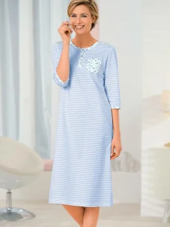Chemise de nuit femme manches 3/4 col boutonné