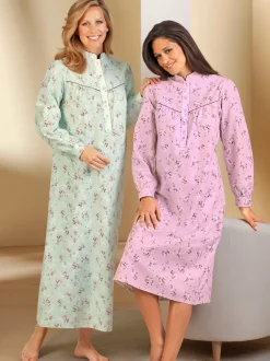 Chemise de nuit imprimé floral col boutonné