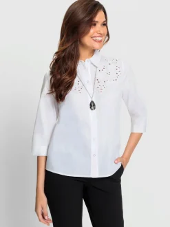 Chemisier à broderie ajourée devant et col classique