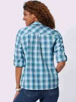 Chemisier à carreaux en coton avec col chemise et poches