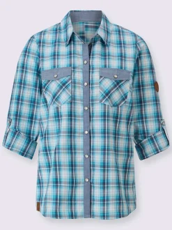 Chemisier à carreaux en coton avec col chemise et poches