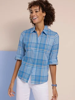 Chemisier à carreaux en fils teintés avec col chemise