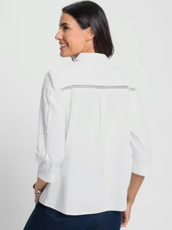 Chemisier en coton avec broderie Madeira col chemise manches trois quart