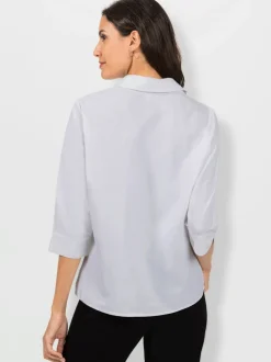 Chemisier en coton avec col chemise ouvert et manches trois quarts