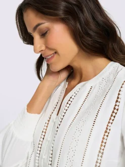 Chemisier en coton détails transparents en dentelle