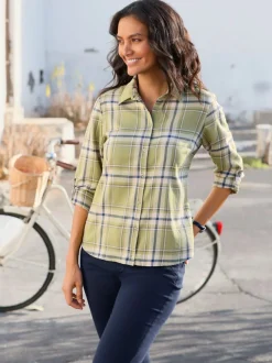 Chemisier en flanelle à carreaux col chemise et manches retroussées