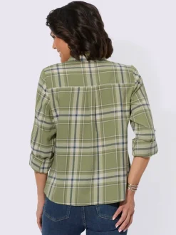 Chemisier en flanelle à carreaux col chemise et manches retroussées