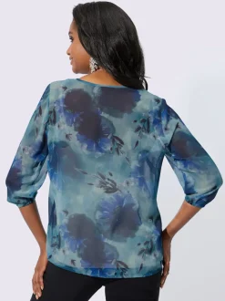 Chemisier fluide à motif aquarelle en Georgette à col en V