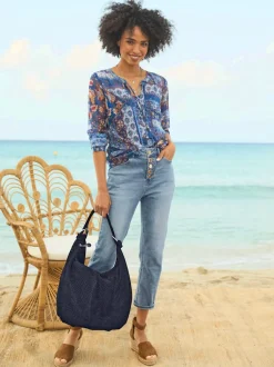 Chemisier imprimé floral en mousseline transparente légère à manches longues