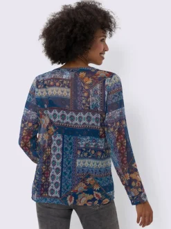 Chemisier imprimé floral en mousseline transparente légère à manches longues
