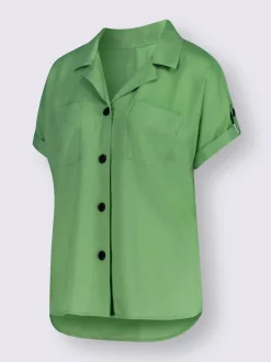 Chemisier à manches courtes en viscose pure avec patte de boutonnage