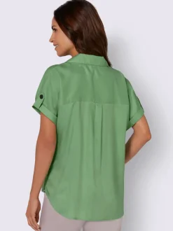 Chemisier à manches courtes en viscose pure avec patte de boutonnage