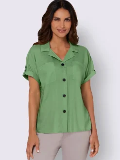 Chemisier à manches courtes en viscose pure avec patte de boutonnage