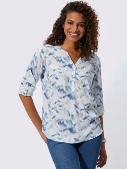 Chemisier à motif aquarelle en viscose col en V manches longues