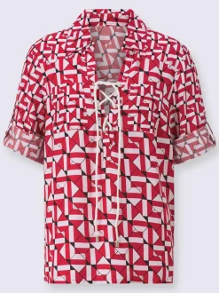 Chemisier à motifs graphiques géométriques et col chemise manches retroussées